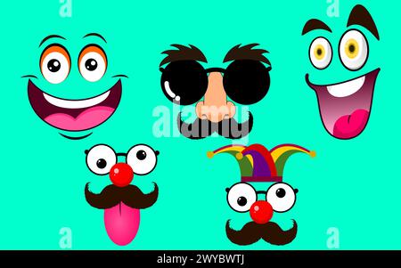 1st April, April Foil, April fool, Fool April, April Fool's Day Crazy Faces vector illustration Set Stock Vector