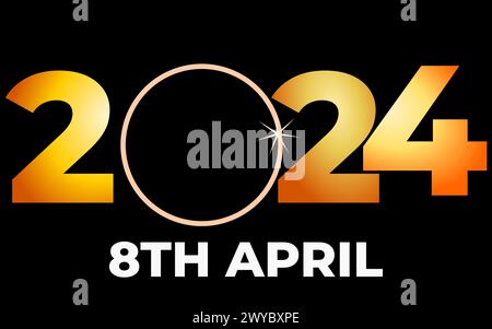 2024 Total Solar Eclipse in Texas 8th April. solar eclipse, Total solar eclipse, April 8th Stock Vector