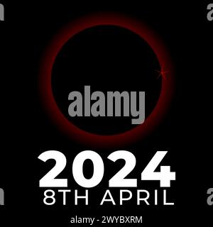 Total Solar Eclipse in Texas 8th April 2024 vector illustration, solar eclipse in Texas, 8 April, eclipse Stock Vector