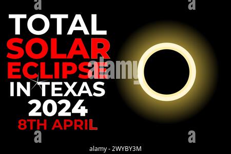 Total Solar Eclipse in Texas 2024 vector, 8th April, April 8 2024 Stock Vector