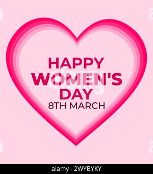 Stylish Heart. Happy Womens Day in Bold lettering. Isolated on Pink Background. poster, advertisement, iwd2024, 8 march, march 8 Stock Vector