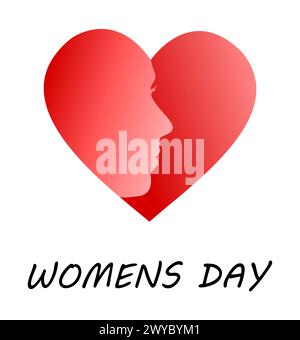 Gradient Heart Faced Silhouette With Womens Day Background White. Happy Womens Day, isolated, heart, vector illustration. Stock Vector
