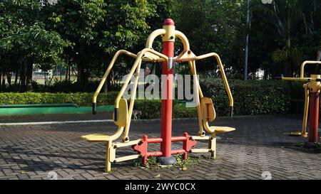 Public sports equipment in the Singha Park Malang that can be used by the public for free fitness Stock Photo