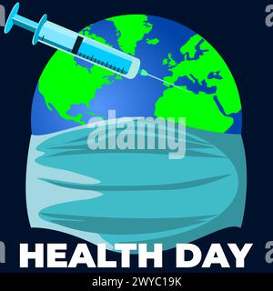 7th April World Health Day, World map with mask square banner vector illustration. Stock Vector