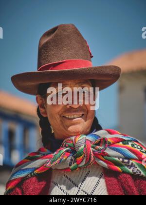 Cusco, Peru - March 2024. Native woman from Peru posing for picture Cusco, Peru. Stock Photo