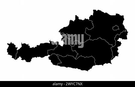 The administrative map of Austria isolated on white background Stock Vector
