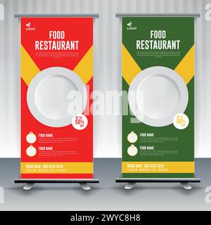 Food menu and restaurant Modern food rollup banner design. Stock Vector