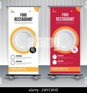 Food menu and restaurant Modern food rollup banner design. Stock Vector