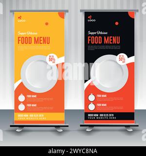 Food menu and restaurant Modern food rollup banner design. Stock Vector