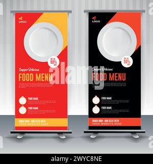Food menu and restaurant Modern food rollup banner design. Stock Vector