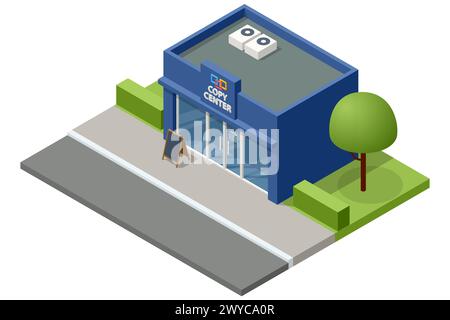 Isometric Printing services, Printing house industry. Print, copy, scan, fax. For office documents, presentations and marketing. Office copier center Stock Vector