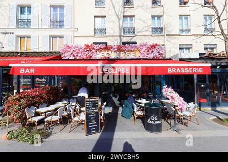 L'Eclipse is trditional French restaurant in 5th district of Paris. It located at Hopital boulevard. Stock Photo
