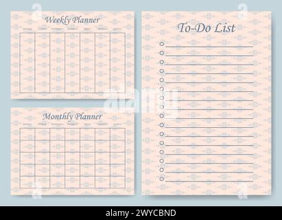 Business organizer witchcraft paper sheets. Planners and to-do list worksheet Halloween template set. Blank printable goal setting sheets. Vector temp Stock Vector