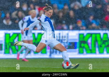 Oslo, Norway 05 April 2024 Natalia Kuikka of Finland and Chicago Red Star clears the ball during the UEFA Womens European qualifying round Group A match between Norway women and Finland women at the Ullevaal Stadion in Oslo, Norway credit: Nigel Waldron/Alamy Live News Stock Photo