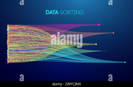 Data sorting colorful lines background. Data flow technology illustration Stock Vector
