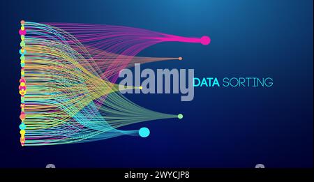 Data sorting colorful lines background. Data flow technology illustration Stock Vector