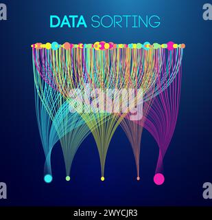 Data sorting colorful lines background. Data flow technology illustration Stock Vector