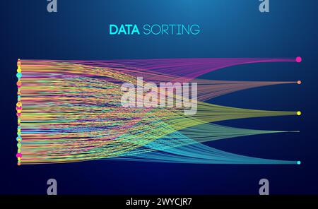 Data sorting colorful lines background. Data flow technology illustration Stock Vector