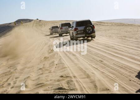 Desert safari cars in Qatar. Stock Photo