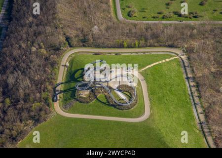 Aerial view, Tiger and Turtle - Magic Mountain sight, Heinrich-Hildebrand-Höhe, large sculpture and work of art by Heike Mutter and Ulrich Genth, Wanh Stock Photo