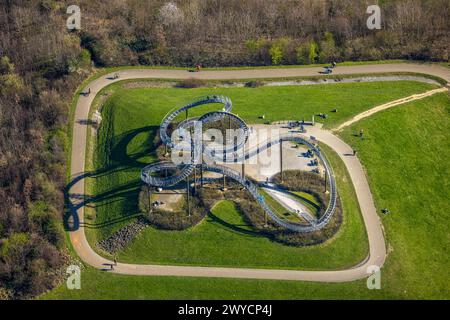 Aerial view, Tiger and Turtle - Magic Mountain sight, Heinrich-Hildebrand-Höhe, large sculpture and work of art by Heike Mutter and Ulrich Genth, Wanh Stock Photo