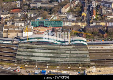 Aerial view, main station Hbf construction site with new track hall and station forecourt east, new traffic circle and Concentrix office building, Del Stock Photo