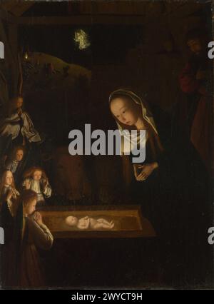 Geertgen depicted the Child Jesus as a light source on his painting Nativity at Night. Geertgen tot Sint Jans Stock Photo