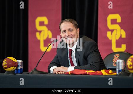 Eric Musselman is introduced as the new head coach for USC men’s basketball during a press conference, Friday, April 5, 2024, at the Galen Center, in Stock Photo