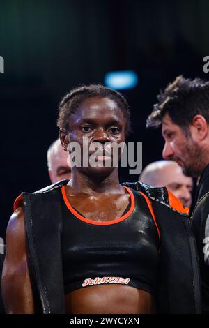 Bologna, Italy. 05th Apr, 2024. Bologna, Italy. April 5, 2024. Pamela Noutcho Sawa (Italy) vs Jordan Barker Porter (United Kingdom) for European Silver Light title on April 05, 2024 in Bologna, Italy. Credit: Massimiliano Donati/Alamy Live News Stock Photo