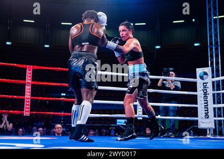 Bologna, Italy. 05th Apr, 2024. Bologna, Italy. April 5, 2024. Pamela Noutcho Sawa (Italy) vs Jordan Barker Porter (United Kingdom) for European Silver Light title on April 05, 2024 in Bologna, Italy. Credit: Massimiliano Donati/Alamy Live News Stock Photo