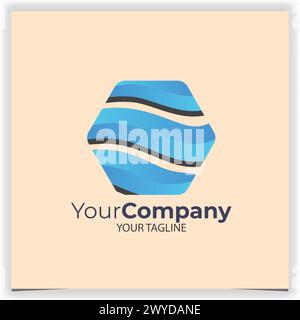 Vector hexagonal logo made with water waves design template Stock Vector