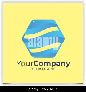 Vector hexagonal logo made with water waves design template Stock Vector