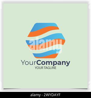 Vector hexagonal logo made with colorful waves design template Stock Vector
