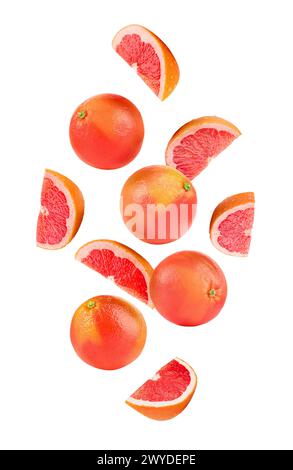 Fresh ripe grapefruits falling on white background Stock Photo