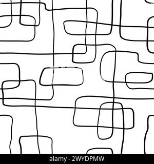 Doodle seamless pattern. Black and white abstract hand-drawn ornament. Stock Vector