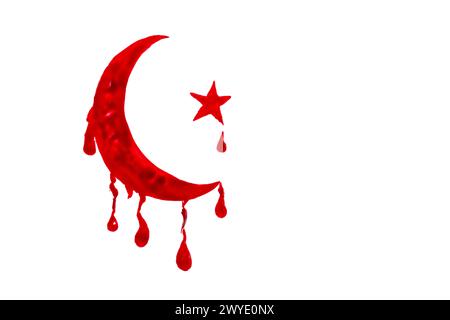 Islamic symbol ,Crescent and Star, made  with fake blood isolated on white Stock Photo