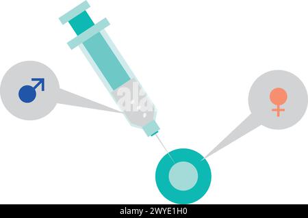 Syringe and egg ovum with injected sperm vector illustration. Artificial insemination symvol. IVF In Vitro Fertilization Icon. Stock Vector