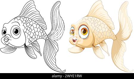 Vector illustration of a goldfish, colored and outlined. Stock Vector