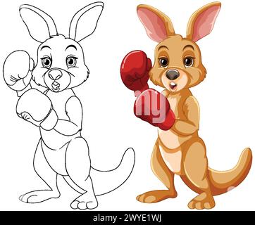 Cartoon kangaroo with boxing gloves, ready to fight Stock Vector