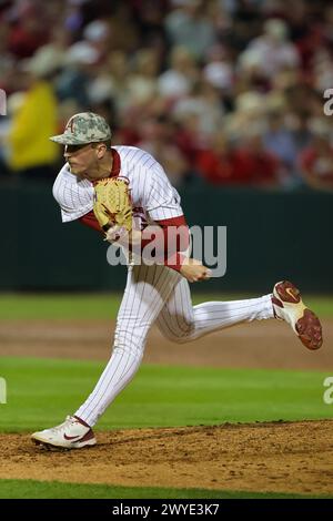 April 5, 2024: Ole Miss Pitcher Mason Morris #37 Prepares To Release 