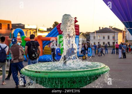 Fountain in the central square of the city. Celebration of the 660th anniversary of the city of Borovsk, Russia. August 18, 2018 Stock Photo