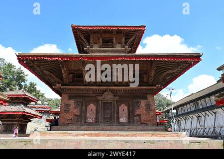 Jagannath Krishna Temple, one of the oldest monuments in Hanuman Dhoka Durbar Square, Kathmandu, with roofs supported by carved wooden brackets Stock Photo