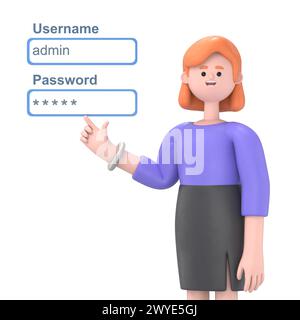 3D illustration of businessman admin network engineer pushing username and password fields login box.3D rendering on white background Stock Photo