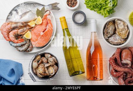 Seafood Platter Delight: Shrimps, Salmon, Oysters Galore and wine ...