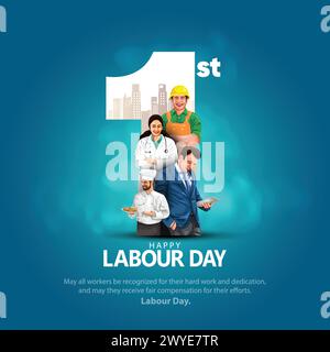 happy Labour day or international workers day vector illustration with workers. labor day and may day celebration. Stock Vector
