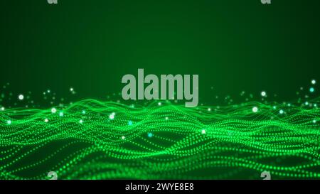 Abstract sci-fi background with glow particles form curved lines Stock Photo