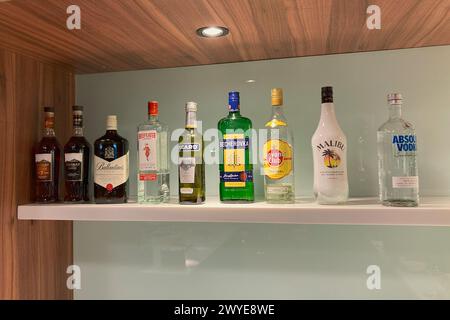 Armenia, Yerevan - April 1, 2024: alcoholic drinks in business lounge at international airport Zvartnots Stock Photo