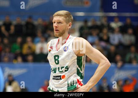 Saint Petersburg, Russia. 05th Apr, 2024. Vyacheslav Zaitev (8) of UNICS Kazan in action during the VTB United League basketball match, Regular Season, between Zenit Saint Petersburg and UNICS Kazan at 'kck Arena'. Final score; Zenit 91:87 UNICS Kazan. Credit: SOPA Images Limited/Alamy Live News Stock Photo