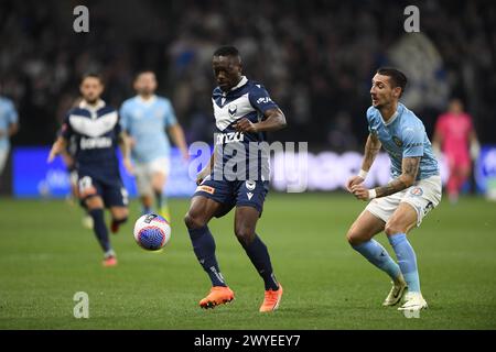 MELBOURNE, AUSTRALIA. 6 Apr 2024. Pictured:  Ivory Coast player Adama Traoré(3) of Melbourne Victory during the A Leagues Soccer, Melbourne Victory FC v Melbourne City FC at Melbourne's AAMI Park. Credit: Karl Phillipson/Alamy Live News Stock Photo