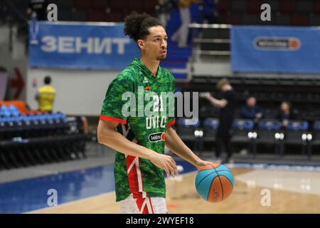 Saint Petersburg, Russia. 05th Apr, 2024. Ismael Bako (21) of UNICS Kazan in action during the VTB United League basketball match, Regular Season, between Zenit Saint Petersburg and UNICS Kazan at 'kck Arena'. Final score; Zenit 91:87 UNICS Kazan. Credit: SOPA Images Limited/Alamy Live News Stock Photo